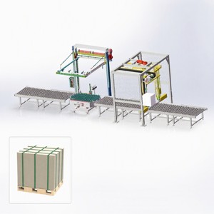 Ligne de cerclage automatique de palettes et d'emballage sous film haute résistance pour l'emballage des produits chimiques en entrepôt - Product Image 1