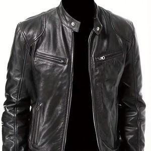 Blouson Moto Homme Grande Taille à Col Montant Entièrement Zippé pour Automne/Hiver – Idéal pour le Business et le Cyclisme - Product Image 1