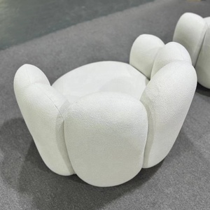 Chaises longues de salon design personnalisées Chaise de loisirs à bras en tissu teddy blanc - Product Image 6