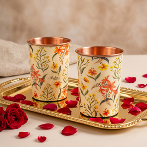 AK Verre de cuivre imprimé floral en laiton dans un ensemble de 2 finis multicolores au prix de gros pour la vaisselle/ustensiles de cuisine - Product Image 1