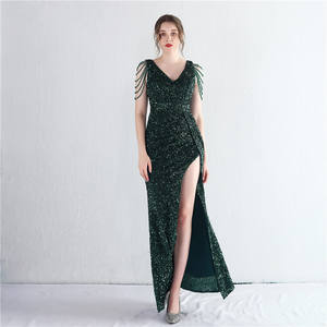 S3707F Envío de la gota <span class=keywords><strong>2022</strong></span> Lentejuelas largas de alta calidad Tallas grandes Disfraz de belleza Banquete Vestido de noche hasta el suelo - Product Image 5