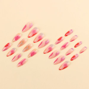<span class=keywords><strong>Uñas</strong></span> Postizas Largas en Forma de Almendra con un Diseño de Graffiti Colorido con un Esquema de Colores <span class=keywords><strong>Rosa</strong></span>, Azul <span class=keywords><strong>y</strong></span> <span class=keywords><strong>Naranja</strong></span> en Contraste - Product Image 4