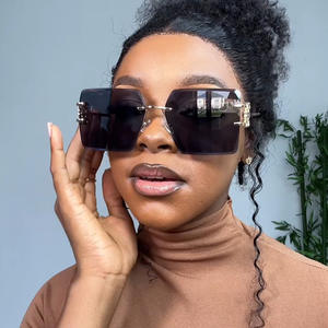 3613 Custom New Metal Fashion Frameless Trimmed <b>Large</b> <b>Frame</b> Slim Trendy Bow Polygon Sunglasses - Product Image 2