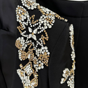 Ensemble Blazer et <span class=keywords><strong>Pantalon</strong></span> Large Femme Luxe Perles Bodycon, Veste Bouton Unique et <span class=keywords><strong>Pantalon</strong></span> Fendu - Product Image 6