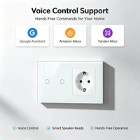 Interrupteur intelligent UBARO 2 voies avec prise EU, contrôle vocal et via application, IP20, cadre en aluminium, panneau en verre trempé, Smart Life