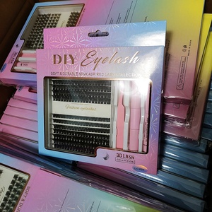 Kit d'extensions de cils réutilisables LC228 New Natural DIY 10D Fluffy avec cils en faux vison PBT, <span class=keywords><strong>tiges</strong></span> courtes, bande en <span class=keywords><strong>coton</strong></span> noir - Product Image 4