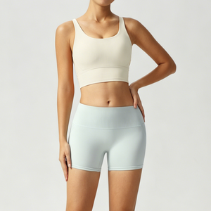Conjunto de yoga acanalado de 2 piezas para mujer: <span class=keywords><strong>sujetador</strong></span> <span class=keywords><strong>deportivo</strong></span> con tiras en la espalda y shorts de cintura media que realzan los glúteos, ropa transpirable para entrenamiento y gimnasio. - Product Image 2