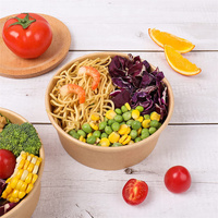 Bols en papier jetables à paroi simple Kraft pour riz et salades, avec couvercle, contenants à emporter recyclables