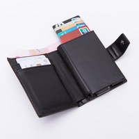 Dompet Anti-RFID untuk Pemegang Kartu Kredit, Dompet Tipis Kulit Vintage Aluminium, Dompet Bisnis Minimalis Otomatis Pop-up