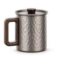 Tasse à thé en titane pur martelé de 450 ml avec poignée en bois et couvercle, infuseur à boule, pour usage quotidien, bureau, maison, cadeau d'affaires