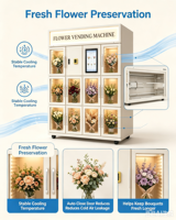 Kiosque commercial de vente de fleurs de haute qualité avec boîte à lumière gratuite, verre anti-buée, paiement par pièces, billets et cartes bancaires pour le commerce de détail