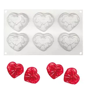 6腔3D硅胶爱心心形甜点摩丝蛋糕硅胶烘焙法式模具情人节6寸心形