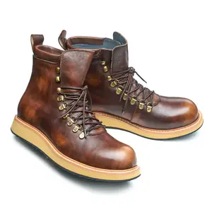 Guangzhou sepatu bot kulit asli untuk pria, sepatu bot musim dingin busa EVA bahan kulit sapi warna cokelat, sepatu bot pendek musim dingin untuk pria isi 1 pasang