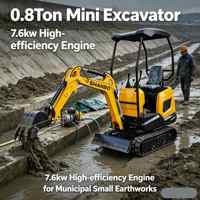 Mini-excavatrice domestique de 0,8 tonne avec moteur haute performance de 7,6 kW pour petits travaux de terrassement municipaux, livraison gratuite