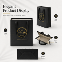 Sac de luxe personnalisé en papier noir de qualité supérieure - Carton noir mat avec détails dorés, poignée tressée durable, recyclable et réutilisable pour bougies