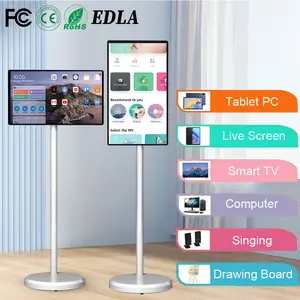 Portable Rotatable Stand By Me Tv 27 21.5 Inch Lcd Standing Portable Smart Tv Touch Screen For Indoor Kitchen Office
