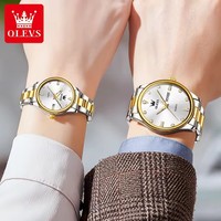 OLEVS jam tangan kuarsa asli pria dan wanita, arloji pasangan romantis tanggal tahan air Stainless Steel mewah 3621