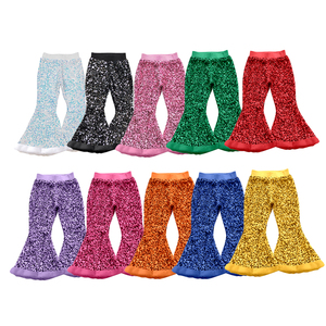 Boutique personalizzata per bambini pantaloni a zampa larga con paillettes disegni di pelliccia pantaloni a zampa per bambina all'ingrosso abbigliamento per bambini - Product Image 1