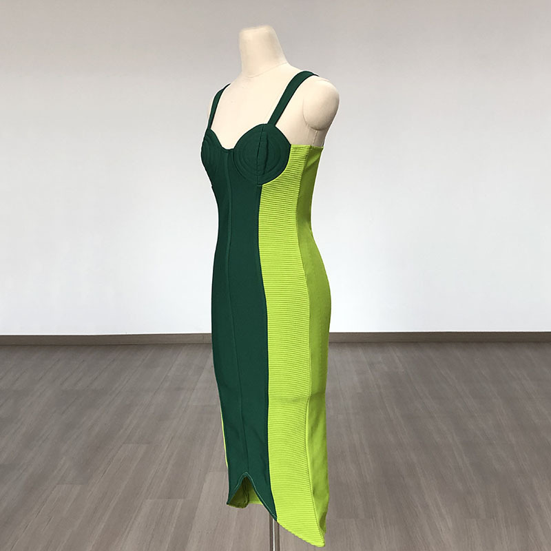 slim fit dress slacks Brielle Embroidered Contrast Green A-Line Dress