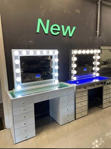 Top người bán trắng nhân đôi Vanity bảng phòng khách nhân đôi đồ nội thất bàn trang điểm tủ quần áo 13 ngăn kéo với 3D RGB đèn - Product Image 5