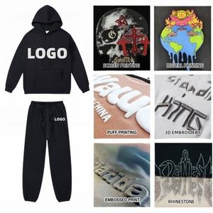 TKAN142D Men's fashion elastic waist Casual 100% Cotton Custom Printed 3D Embroidered sweatpants set - Product Image 4