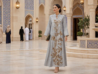 Abaya Dubaï en polyester, tissu texturé subtil avec broderie florale 3D en sequins, vêtements islamiques pour mariage, Eid, occasions formelles
