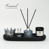 Plateau de Décoration Maison Moderne Luxe Léger, Organisateur de Comptoir en Céramique avec Bougies d'Aromathérapie sans Flamme en Cristal et Huiles Essentielles