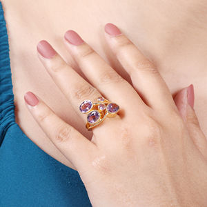 2025 Best Quality Gold Plated <b>Brass</b> Wedding Gemstone Jewelry Fine Wholesale Amethyst <b>Ring</b> Designer for Women and Girls - Product Image 2