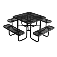 Table de pique-nique extérieure en acier thermoplastique robuste, résistante aux UV et à la rouille, avec banc intégré