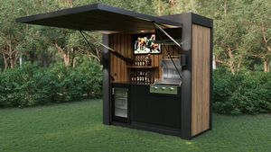 Abri de cuisine extérieur modulaire résistant aux intempéries en acier inoxydable/aluminium avec barbecue, évier et armoire, toité pour jardin et terrasse - Product Image 6