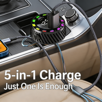 Chargeur de voiture 5-en-1 K17/3 avec câbles intégrés, lumière ambiante RVB colorée, adaptateur de charge USB/PD, affichage numérique de la tension
