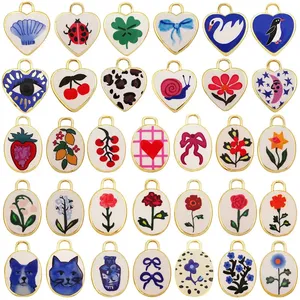 Hand Painted Ceramic Heart Oval Pet Leopard Strawberry Cherry Snail Charm Pendant,DIY Jewelry Necklace Bracelet Supplies <strong>R44</strong> - Product Image 1