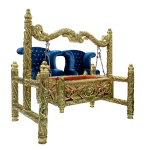 Handmade Wooden Custom Size New Born Palna <b>Swing</b> Home Furniture Factory Price Royal Golden Polished Cradle for Baby Function - Product Image 1