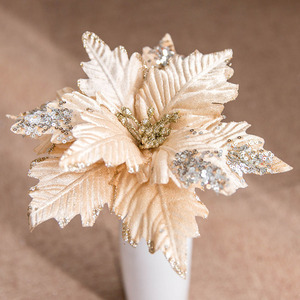 Custom Poinsettia <b>Artificial</b> Flowers <b>Stem</b> Christmas Floral Picks Wholesale - Product Image 1
