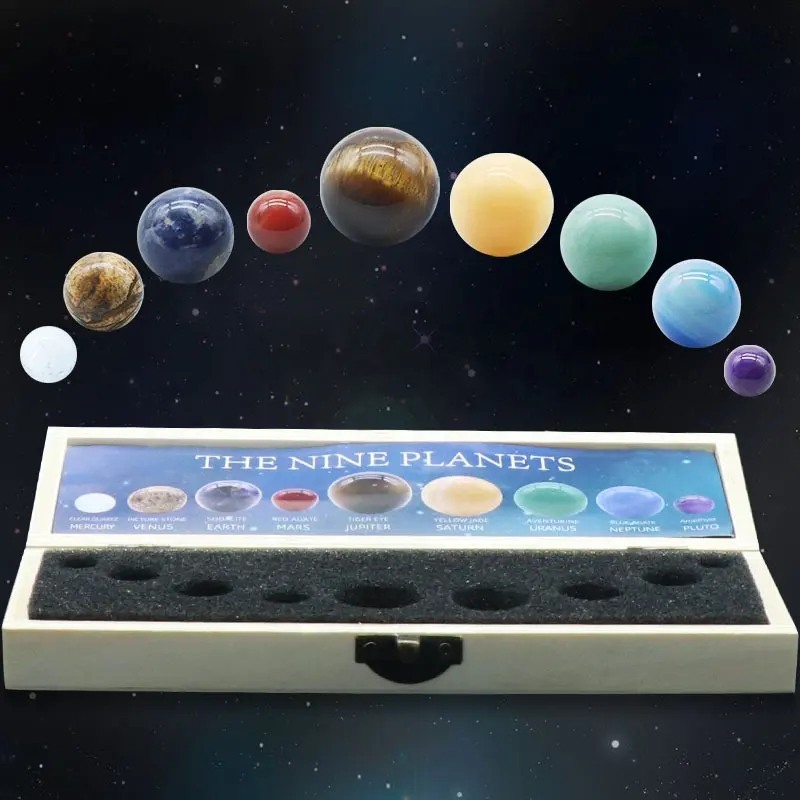 Juego de exhibición de Educación de ciencia planetaria del sistema solar de 9 bolas de cristal, con caja de regalo, muy adecuado para regalos de Navidad