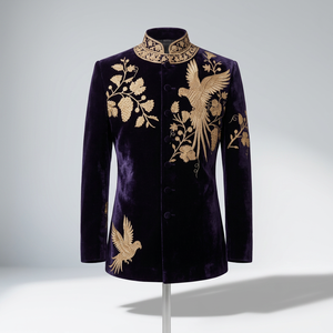 Stunning Embroidery on Stylish Navy Velvet Sherwani ,<b>pant</b> Dress Men's Suits & Blazer>Men's Suits - Product Image 5