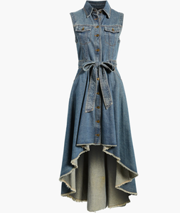 Robe Longue d'Été Décontractée Euro-Américaine <span class=keywords><strong>en</strong></span> <span class=keywords><strong>Jean</strong></span> Droit <span class=keywords><strong>Taille</strong></span> <span class=keywords><strong>Haute</strong></span> Sans Manches Tendance à Bord Brut Irrégulier Couleur Unie - Product Image 6