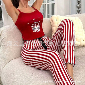 Ensemble deux pièces imprimé transfrontalier, débardeur et pantalon, pyjama femme confortable, décontracté et sexy - Product Image 1