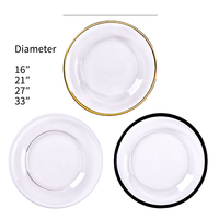 Assiettes de présentation rondes en verre de luxe faites à la main, de 16 à 33 pouces, avec bordure dorée et noire, pour mariages et réceptions, vente en gros