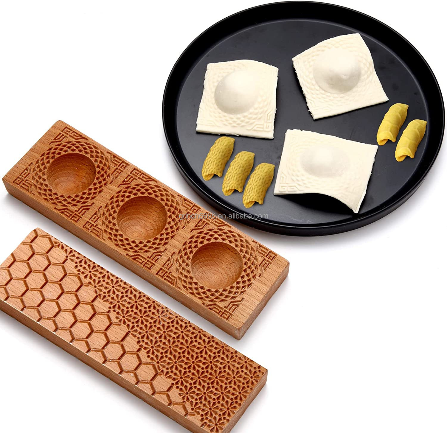 Ravioli-Presse Set – Mit Herz-Stempel, Holzrollholz, Empanada-Maker (6,6 Cm) & Ravioli-Rad, Für 6 Ravioli