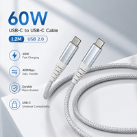 Câble USB C vers Type C 60W 1,2m 3A PD Charge Rapide USB 2.0 Cordon de Charge et de Données Tressé en Nylon pour Ordinateur Portable Téléphone Fournisseur OEM ODM
