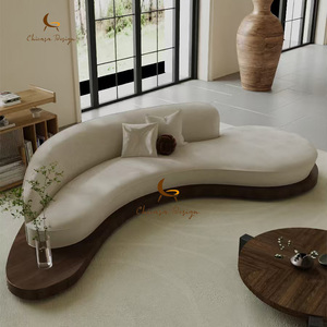 Set di Divani Curvi Contemporanei, <span class=keywords><strong>Arredamento</strong></span> Moderno per <span class=keywords><strong>Soggiorno</strong></span> con Gambe in Legno e Rivestimento in Tessuto, Poltrona Singola con Imbottitura in Spugna - Product Image 3
