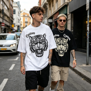 เสื้อยืดคอกลมแขนสั้นลายเสือพิมพ์ลายตามสั่งสำหรับผู้ชาย ทรงโอเวอร์ไซส์ ผ้าคอตตอนเจอร์ซีย์ สไตล์สตรีทแวร์ลำลอง - Product Image 1