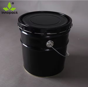 <strong>Custom</strong> <strong>Designed</strong> Printed 20 Liter Empty Round Open Barrel with Cover Durable Black 20L Metal Tin <strong>Bucket</strong> for Sale - Product Image 5