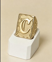 Bague carrée géométrique rétro en laiton plaqué or 14/18 carats ZH Luxury, 26 lettres, unisexe, accessoires de mode hip-hop pour fêtes