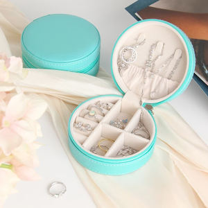 Custom Logo Portable PU Leather Jewelry Zipper <b>Box</b> Round Shape Travel <b>Storage</b> Packaging for Rings Made with Velvet PVC <b>Materials</b> - Product Image 5