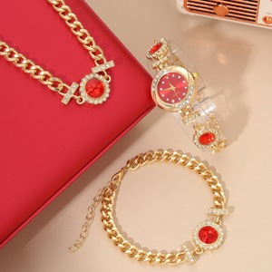 Nouvelle montre en quartz de luxe pour femmes, ensemble de bijoux en or à cinq feuilles de tournesol, ensemble de cinq pièces - Product Image 3