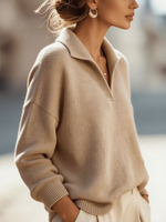 Suéter de Punto con Cuello Polo para Mujer, 100% Poliéster, Tejido por Computadora, Personalizado para Uso Diario, Casual y Festivo
