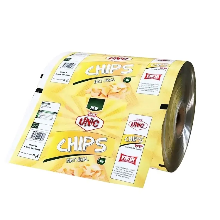 Snack Packer Usage Printed Plastic Material Sachet Puffed Food Potato Chips Roll Stock For Pillow Bagging