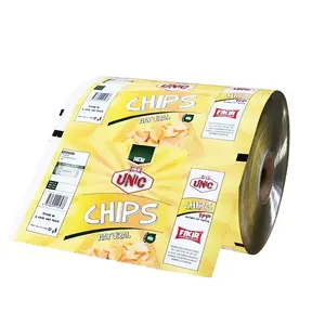 Bolsita de plástico impresa para uso en snacks, rollo de bolsas de patatas fritas para comida inflada, disponible para almohada y embolsado